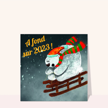 Carte de voeux humour 2024 : A fond pour la nouvelle année 2024 