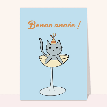Carte de voeux humour 2023 : bonne année 2023 Petit chat dans le champagne