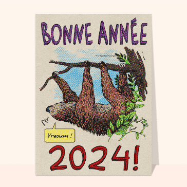 Bonne année Paresseux Cartes de voeux humour 2024