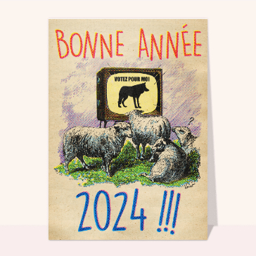 Carte de voeux humour 2024 : Bonne année les moutons