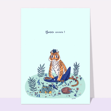 Carte bonne année 2023 avec le tigre gourmand