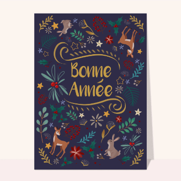 bonne année 2023 ornée de fleurs de houx fond bleu