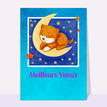 Meilleurs voeux chaton sur la lune