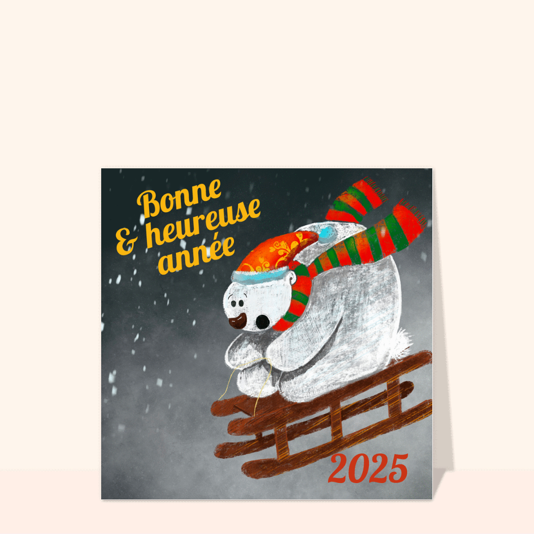 Carte Bonne Année 2024 Et L`ours Blanc Envoyer une vraie Carte De