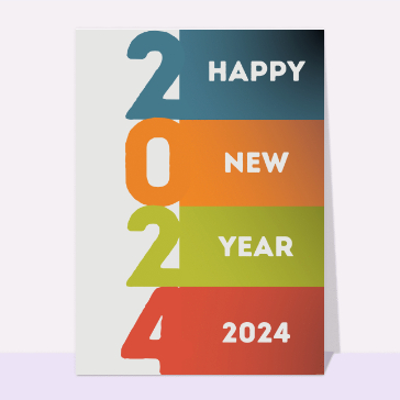 Carte de voeux entreprise classique : Happy new year en 4 couleurs