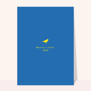 Carte de voeux entreprise originale 2024 : Petit oiseau de bonne annee sur fond bleu