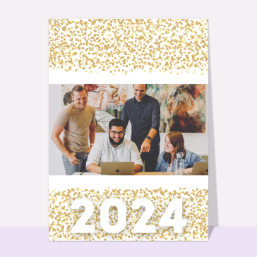 Carte de voeux entreprise personnalisable 2024 : Confettis dorés de bonne année 2024 