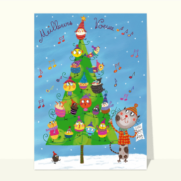 Carte de Noël enfant : Chant de Noël des oiseaux