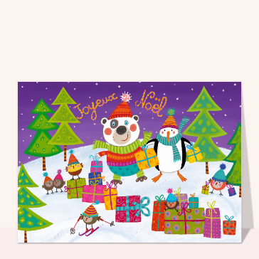 Carte de Noël enfant : Cadeaux de Noël des animaux