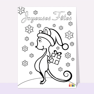 Carte de Noël enfant : Coloriage souris bonne fete