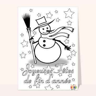 Carte de Noël enfant : Coloriage noel bonhomme de neige