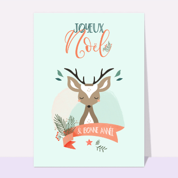 Carte de Noël enfant : Joyeux Noël et bonne année petite cerf