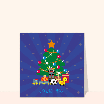Carte de Noël enfant : Joyeux Noël et les cadeaux