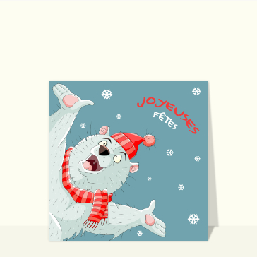 Carte de Noël enfant : Joyeuses fêtes ours et flocons