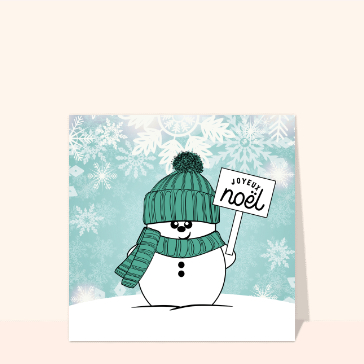 Carte Joyeux Noël bonhomme de neige vert