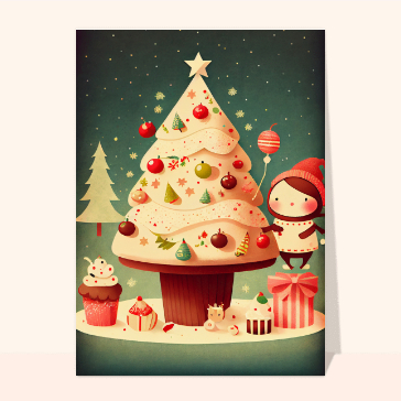 Carte de Noël enfant : Cupcake sapin de Noël
