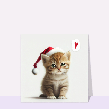 Carte Petit chaton avec un bonnet de Noël