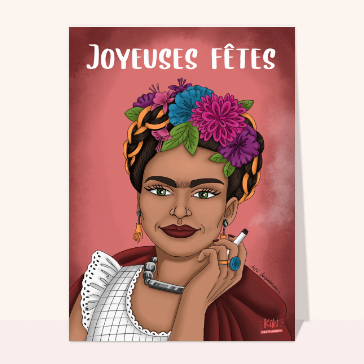 Carte de Noël humour : Joyeuses fêtes avec Frida Kahlo