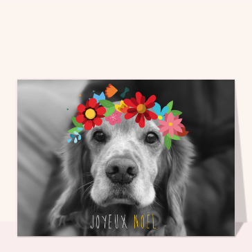 Carte Joyeux Noël canin couronne de fleurs