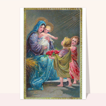 Sainte vierge et deux enfants Cartes de Noël religieuses