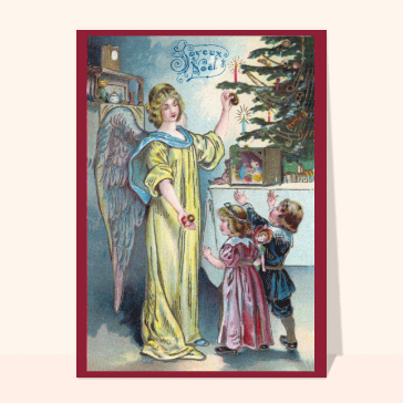 Carte de Noël religieuse : Un ange et deux enfants
