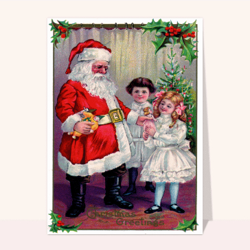 Santa Claus et deux petits enfants Cartes de Noël en plusieurs langues
