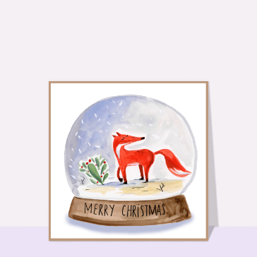Carte Merry Christmas Renard dans une boule à neige