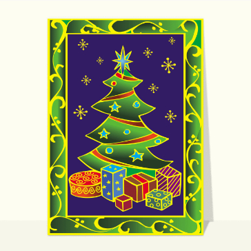 carte de noel : Sapin de Noël avec des cadeaux