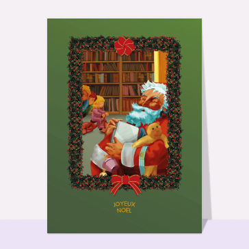carte de noel : Le bon papa Noël sur fond vert