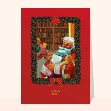 carte de noel : Le bon papa Noël sur fond rouge