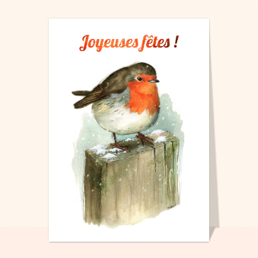 Carte Joyeuses fêtes et petit rouge-gorge