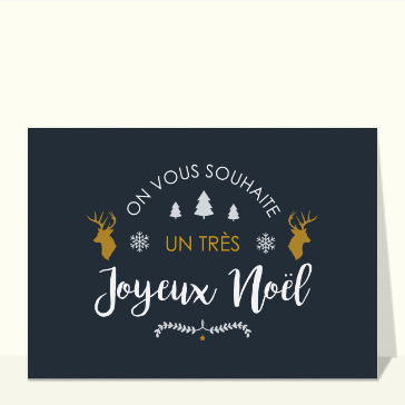 carte de noel : Joyeux Noël et cerfs dorés