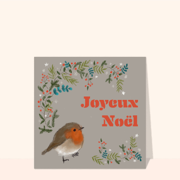 carte de noel : Joyeux Noël avec un petit rouge gorge