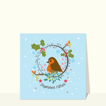 Carte Joyeuses fêtes petit oiseau de Noël