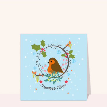 Carte Joyeuses fêtes petit oiseau de Noël