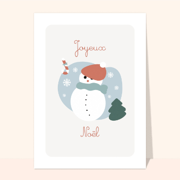 carte de noel : Joyeux Noël joli bonhomme de neige