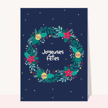 Carte Joyeuses fêtes couronne de Noël
