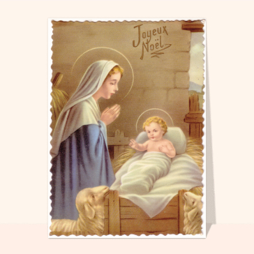 carte ancienne Noël : Carte ancienne avec une crèche