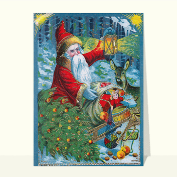 carte ancienne Noël : Le père Noël a trop de cadeaux