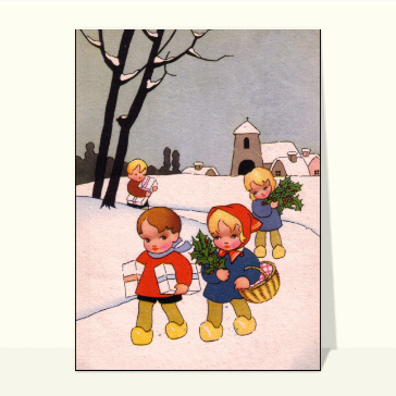 Les enfants et leur houx de Noël