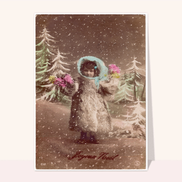 carte ancienne Noël : Joyeux noël petite fille sous la neige