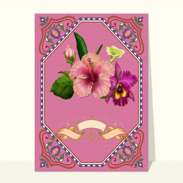 Carte avec des fleurs : Fleurs sur un fond rose