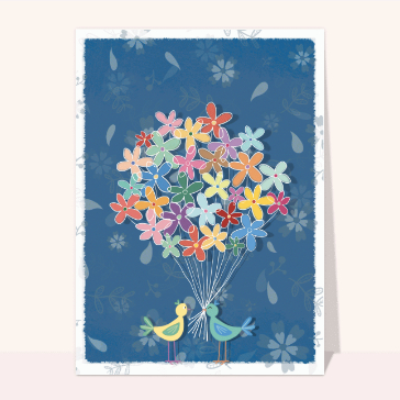 Carte avec des fleurs : Des oiseaux et des fleurs