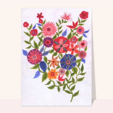Carte avec des fleurs : Fleurs folk art