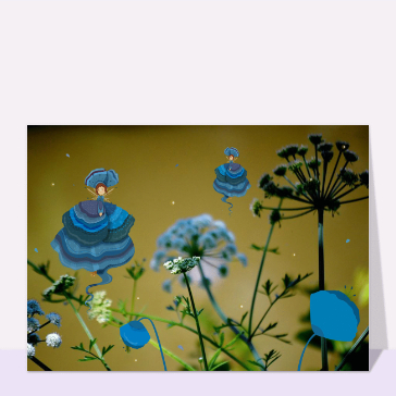 Carte avec des fleurs : Petites fées et fleurs bleues