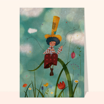 Carte Assis sur un brin d`herbe