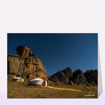 Carte postale Mongolie : Yourtes sous le ciel étoilé en Mongolie