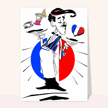 Carte postale France : Caricature du français