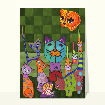 Carte chat et chaton : Dessin de chats colorés