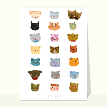 Carte chat et chaton : La famille de chats au complet